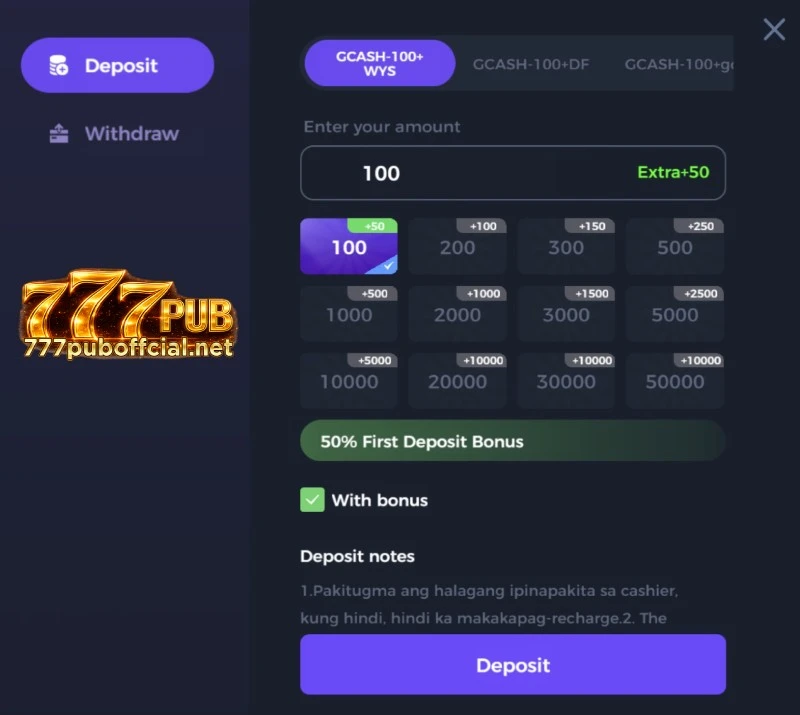 777pub deposit guide