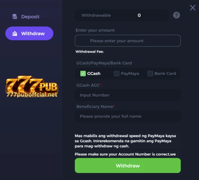 how to withdraw on 777pub official Philippines